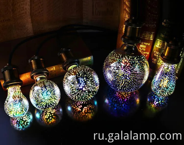 Красочные 3D стеклянные светодиодные лампочки для праздничного фейерверка